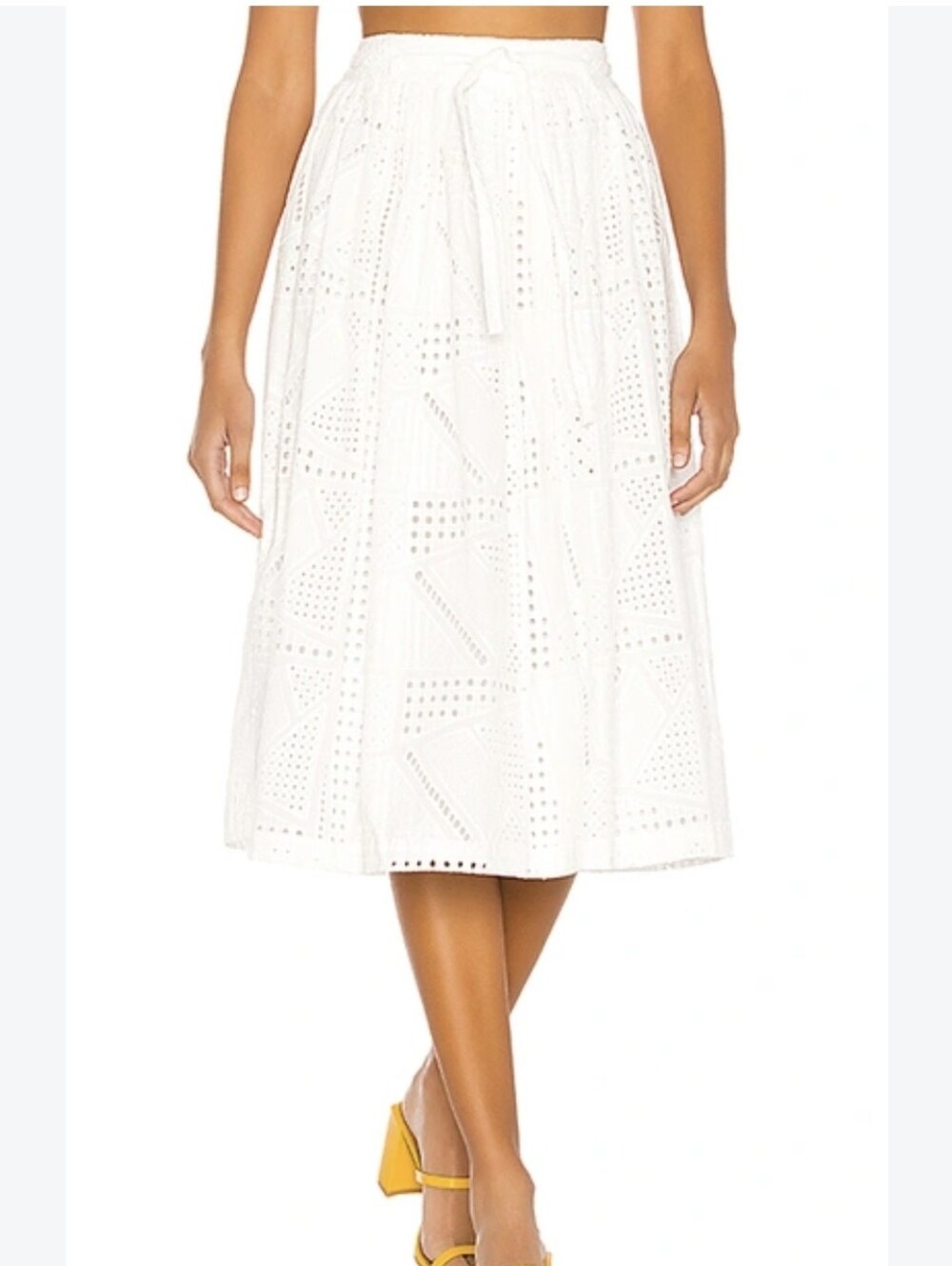 L'Academie Womens Ivory Eyelet Midi Skirt Size S